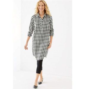 J.Jill Black Cream Long Sleeve Gingham Dress